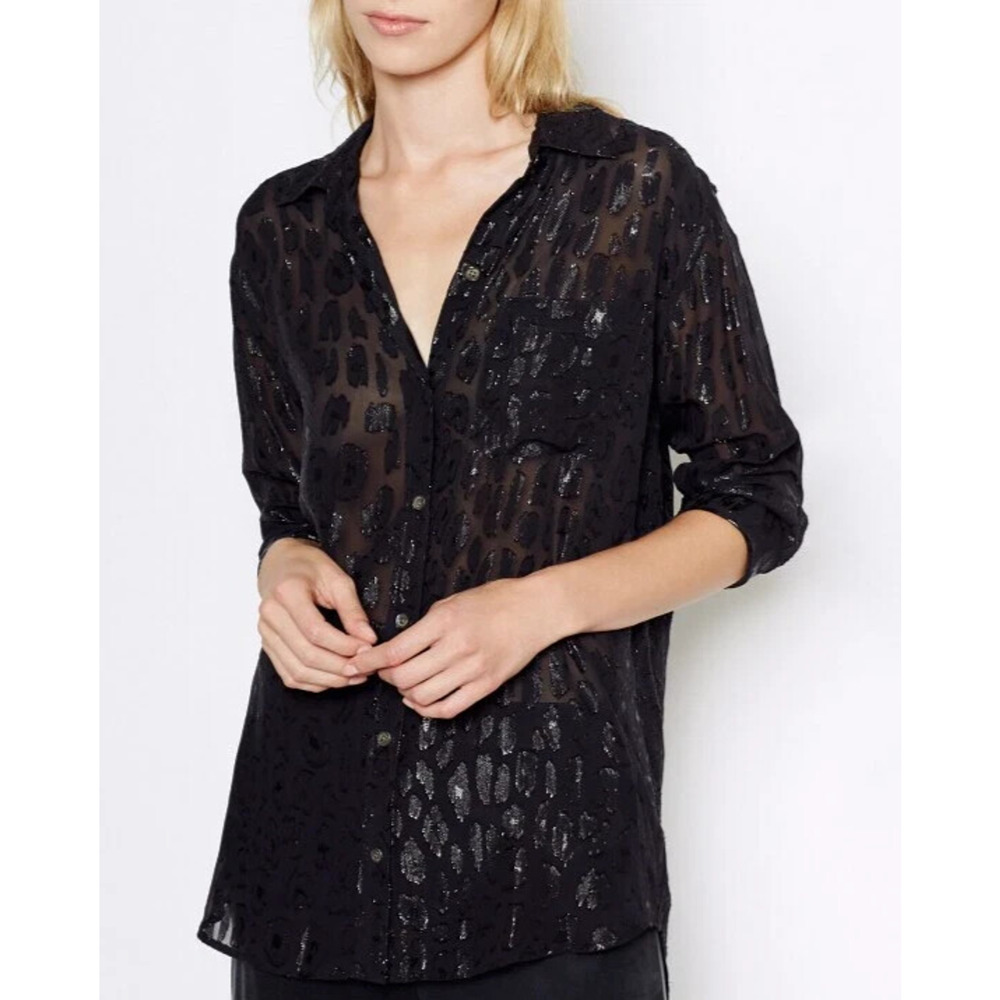 Equipment Femme Daddy Metallic Leopard Print Silk Blend Blouse Black Top Large - Picture 12 of 13